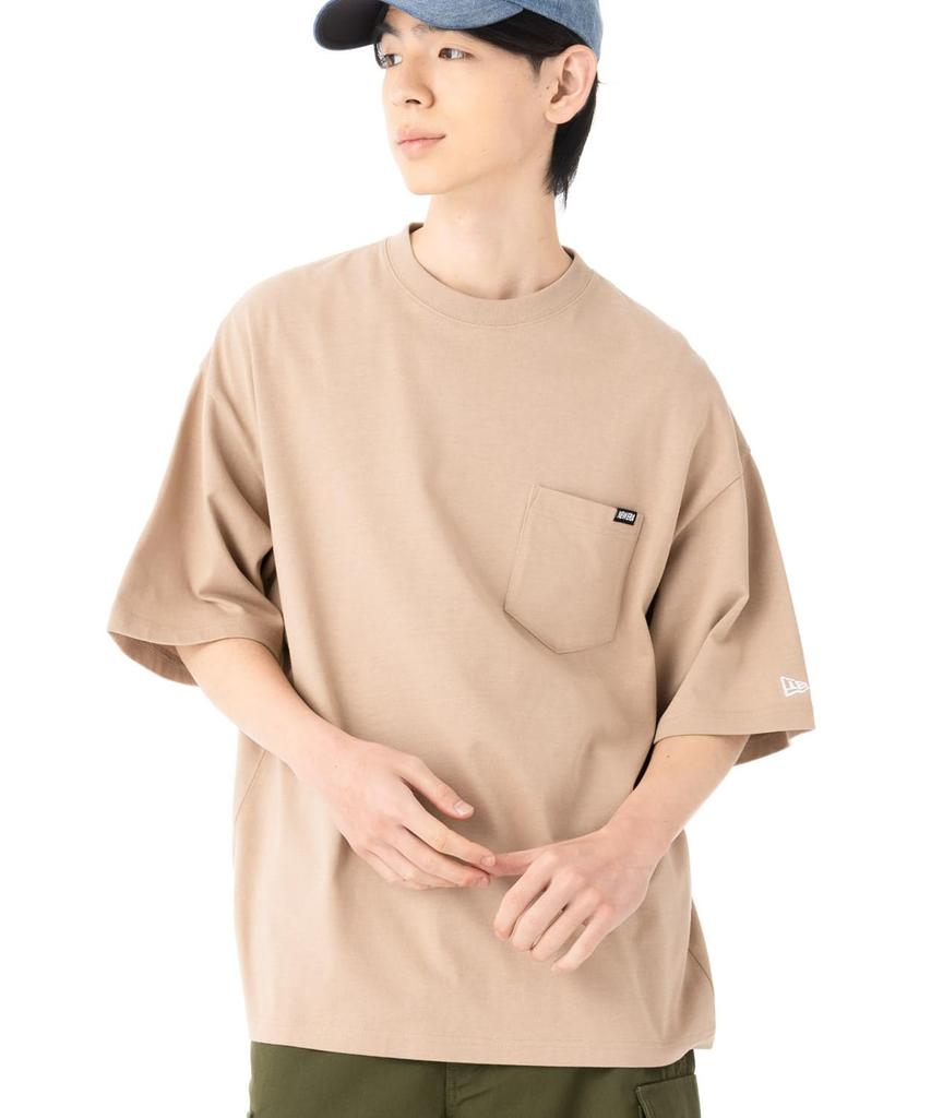 New Era Oversized Baumwoll-Taschen-T-Shirt mit Mini-Markenlogo, Kamel, XL, Exklusiv bei ONSPOTZ