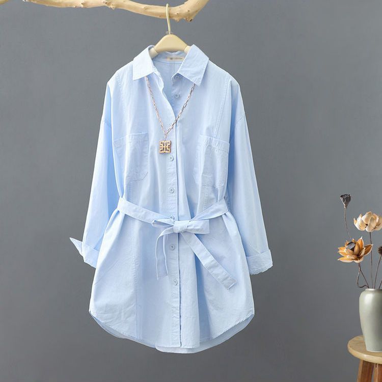 

Модная и повседневная белая рубашка с длинным рукавом для женщин свободного кроя, дизайна и универсальности XXL синий