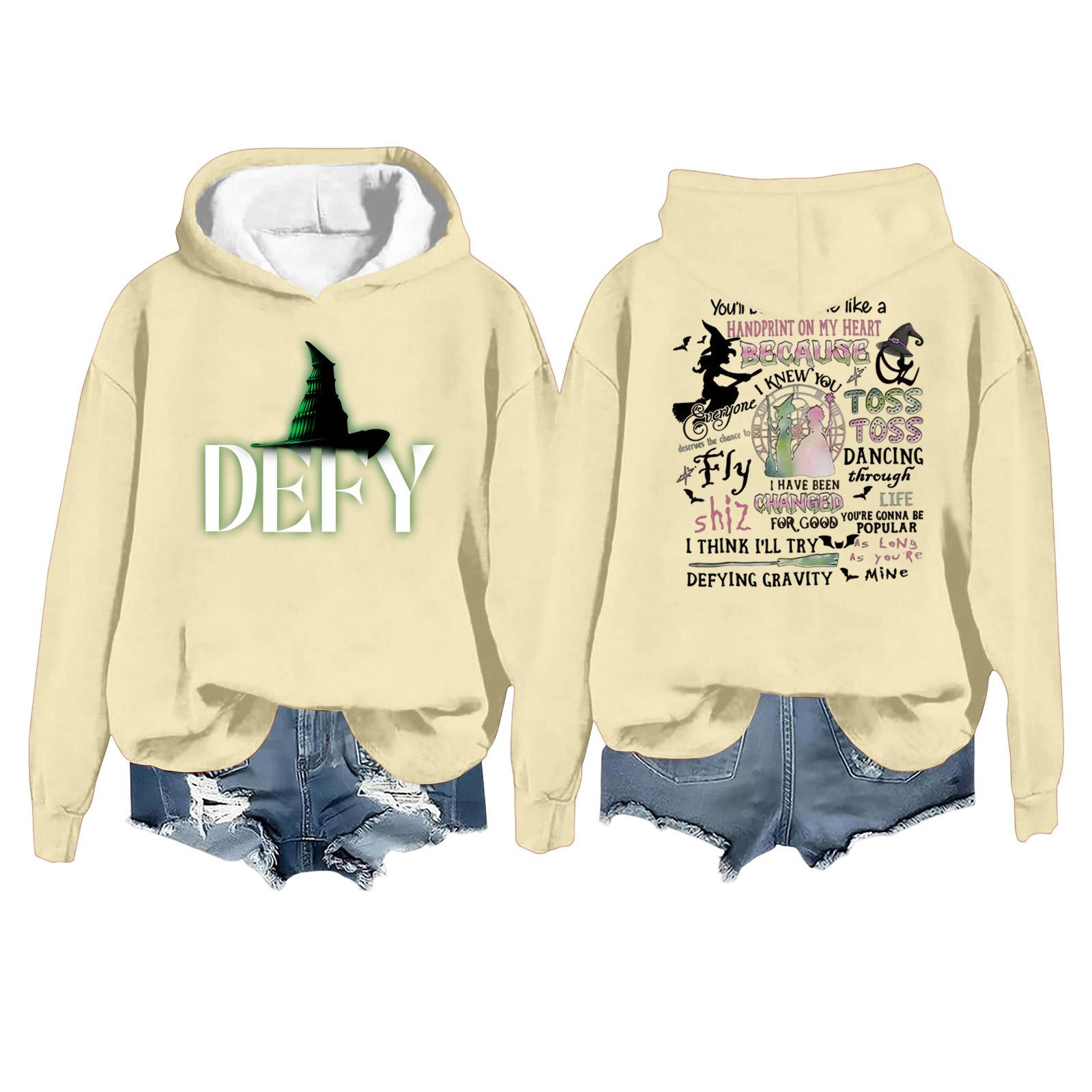 

Женская повседневная толстовка с капюшоном и принтом ведьмы с длинными рукавами XXL бежевый