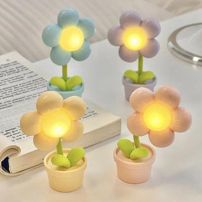 Mini LED Flower Night Light Cute Small Table Lamp Desktop Ornament Bedside Bedroom Ambient Lights Children Toy Kids Holiday Gift