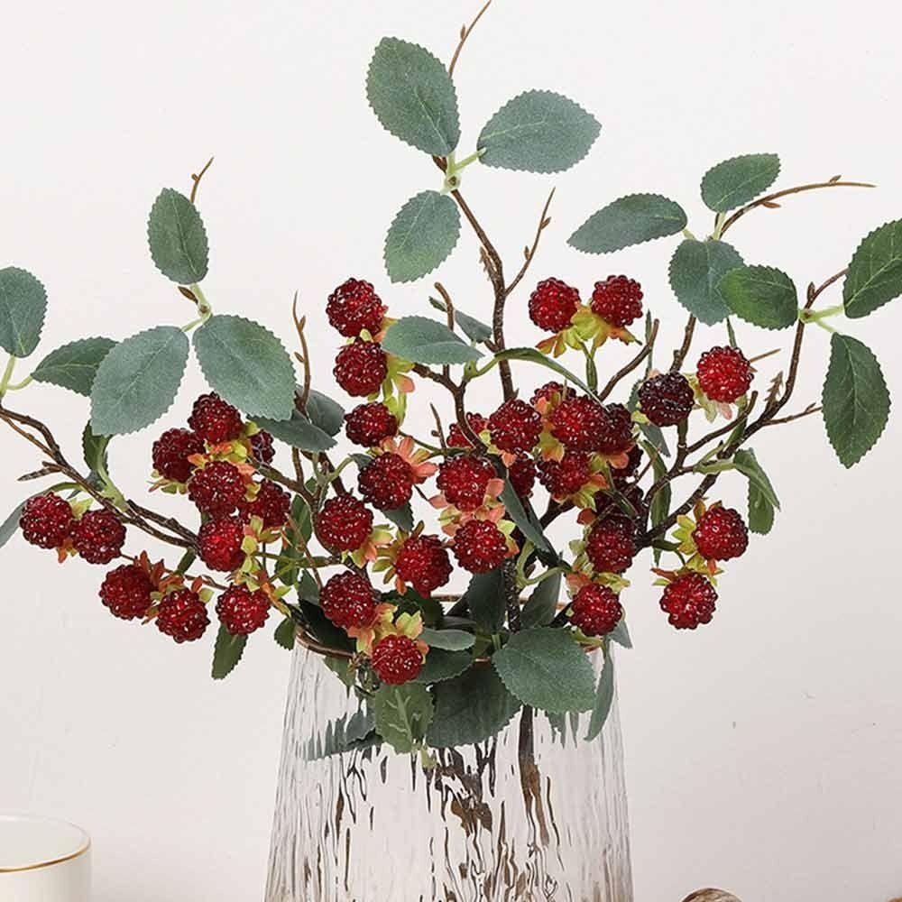 Green Leaves Simulation Berry Branches Red Faux Mulberry Fruit Festival Supplies