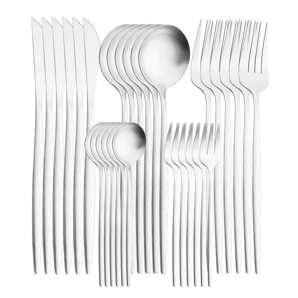 

Набор матовых черных столовых приборов 6/30 шт. Нож, вилка, ложка из нержавеющей стали. Столовая посуда. Столовые приборы. Кухонный набор. Посуда. Набор для вечеринки, отеля. серебряный