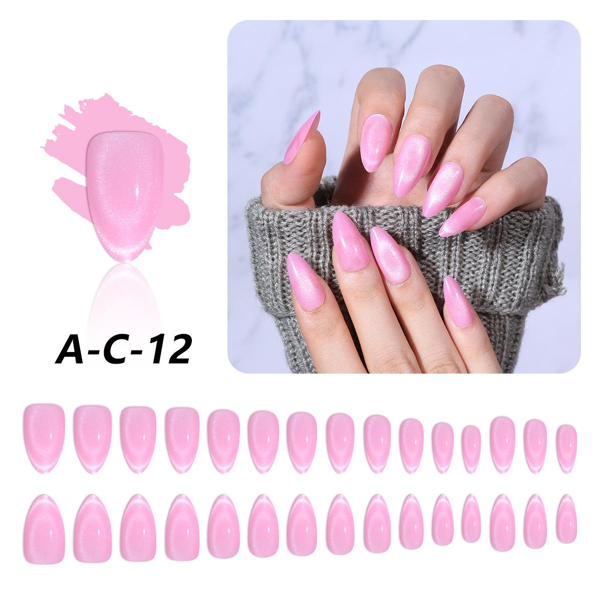 

2025 Cross-border Hot-selling Cat Eye Almond Shape Press-on Nails - Realistic Medium-Short Water Drop Manicure Tips (30 Pieces)