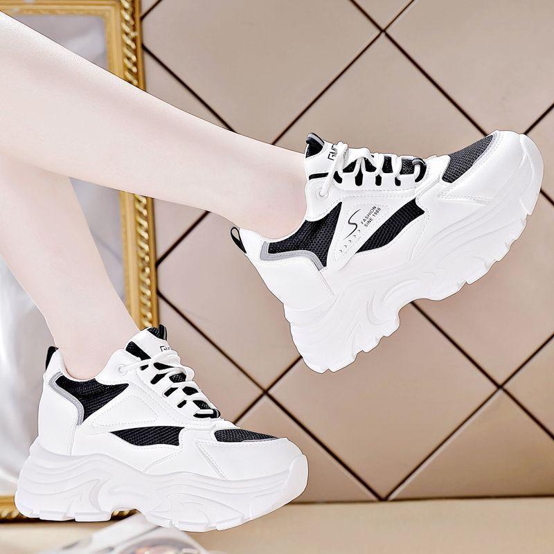 Soft leather dad shoes women's 2025 summer new versatile inner height increase women's small mesh breathable sneakers