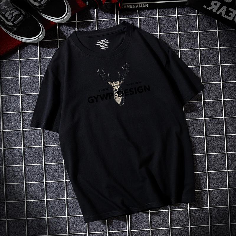 

Футболка с короткими рукавами и принтом «Голова оленя» большого размера для мужчин, повседневная футболка из 100% хлопка, размер S-6XL M чёрный
