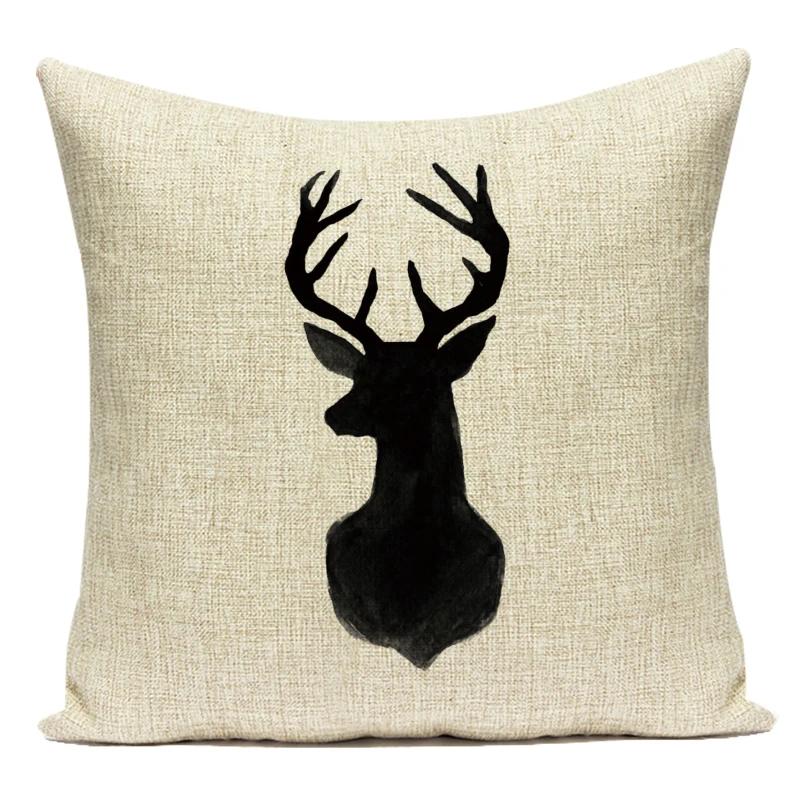 Polyester Black White Animals Horse Deer Bear Geometric Pillow Cover Decorative Sofa Home Cushion Cover For Living Room