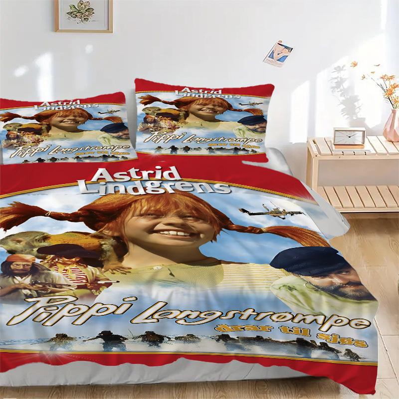 

3pcs Pippi Longstocking Duvet Cover Set - Machine Washable, Includes 1 Duvet Cover and 2 Pillowcases, No Core Included, All-Season Home Deco 135x200cm