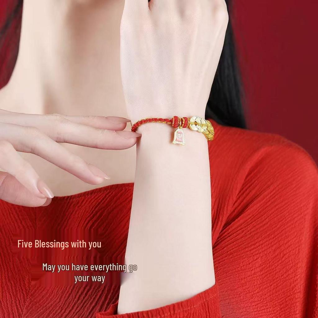 Putuoshan Five Emperors Coin Red String Bracelet - Handmade Woven Rope for Men and Women