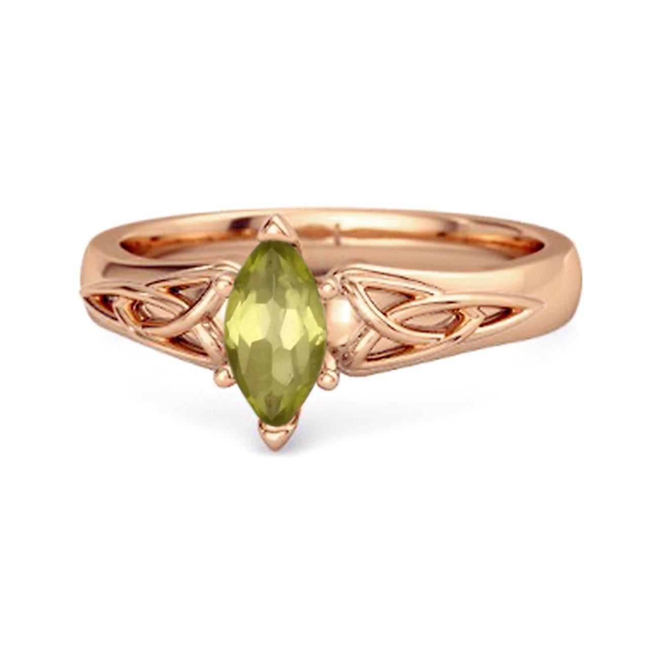 Celtic Peridot Ring 925 Sterling Silver Rose Gold Vermeil Trinity Knot Band Ring 8