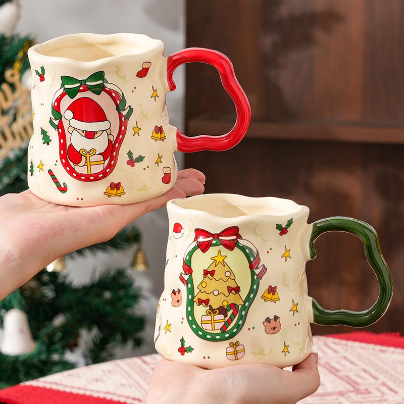 Christmas Ceramic Cup with Handle High End Coffee Cup Household Cartoon Light Luxury High Quality Mug