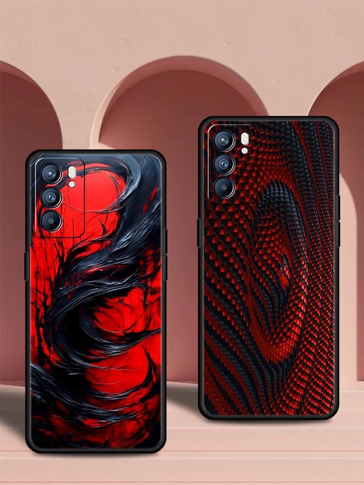 Black Red Ripple Art Phone Case For Oppo Reno 13 12 11 10 7 F Find X5 X6 A98 A80 A79 A78 A57 A54 A31 A17 Pro 5G Soft TPU Cover