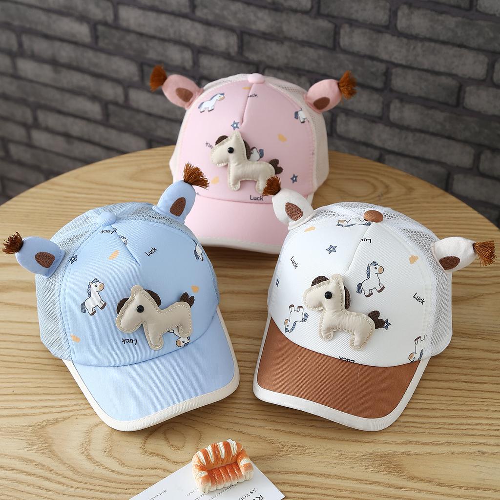 Children's Pony Figurine Net Cap  Summer Girl's Mesh Baseball Cap  Boy's Outdoor Sun Protection Fedora Hat