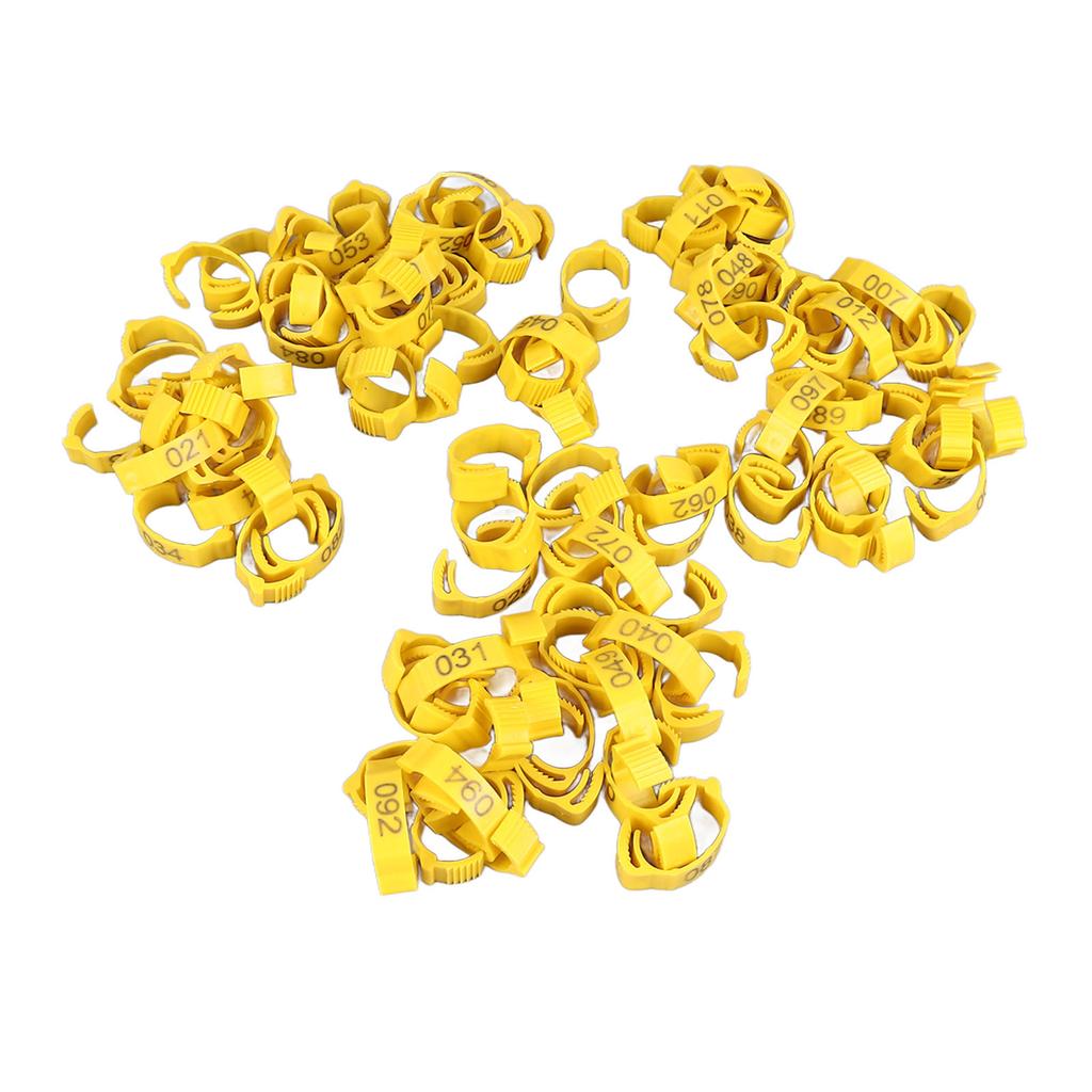 100 Stück Hühnerbeinringe Clip-On Leuchtende Farbe Robuster Kunststoff Nummeriert Geflügelbeinbänder für Vögel