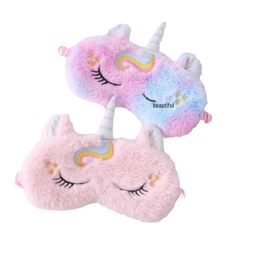 Adorable Unicorn Ear Plush Eye Mask with Rabbit Fur for Sleep