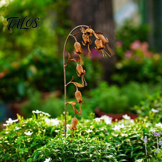 Bell Flower Garden Stake Metal Flowers with Bells, 23.6 In Decorative Stake, Distressed Lily of the Outdoor Art Valley Spring Decor, Shaking Head Yard