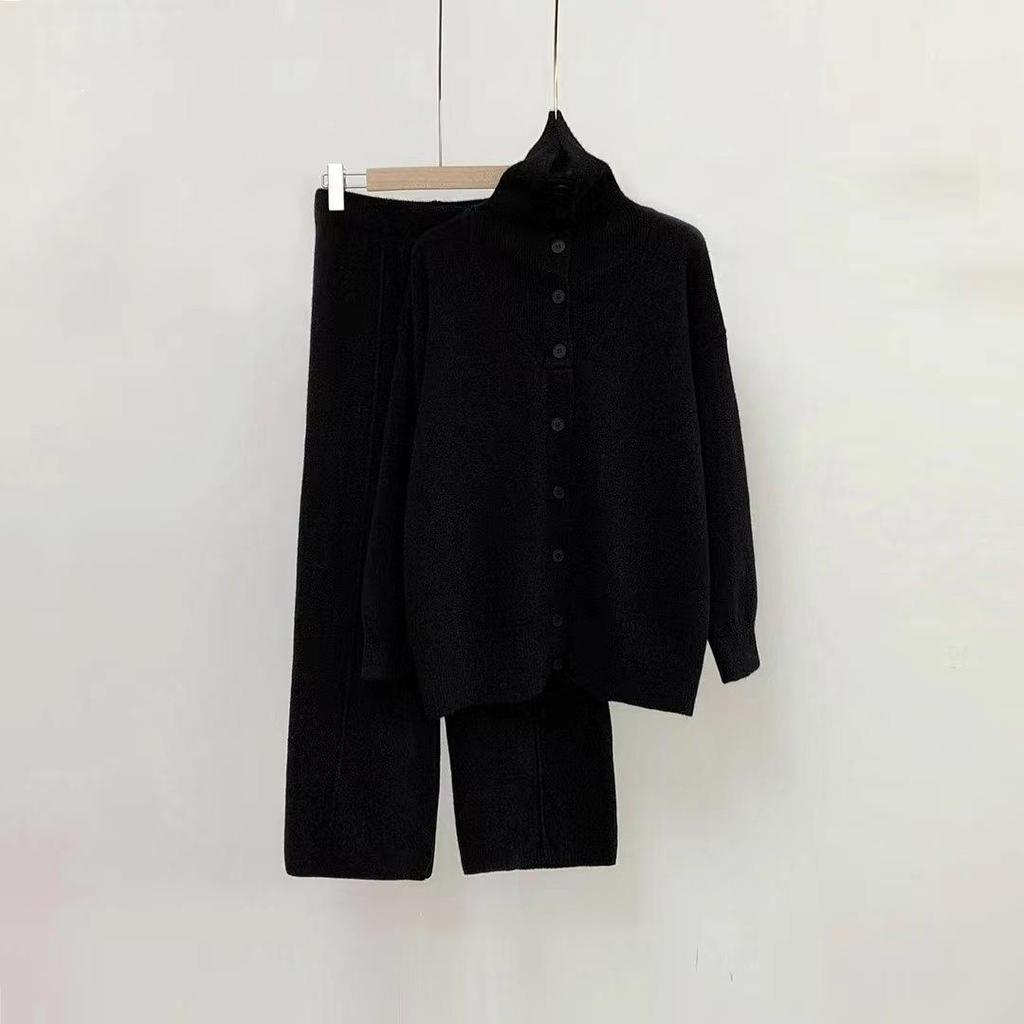 Korean Casual Knit Sweater & Wide-Leg Pants Two-Piece Set for Women
