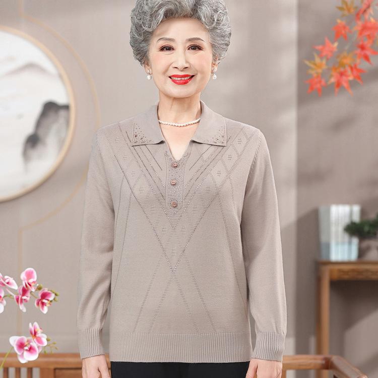 Mors nya tunna vår- och hösttröja medelålders kvinnors stor storlek lös pullover bas-skjorta damtopp