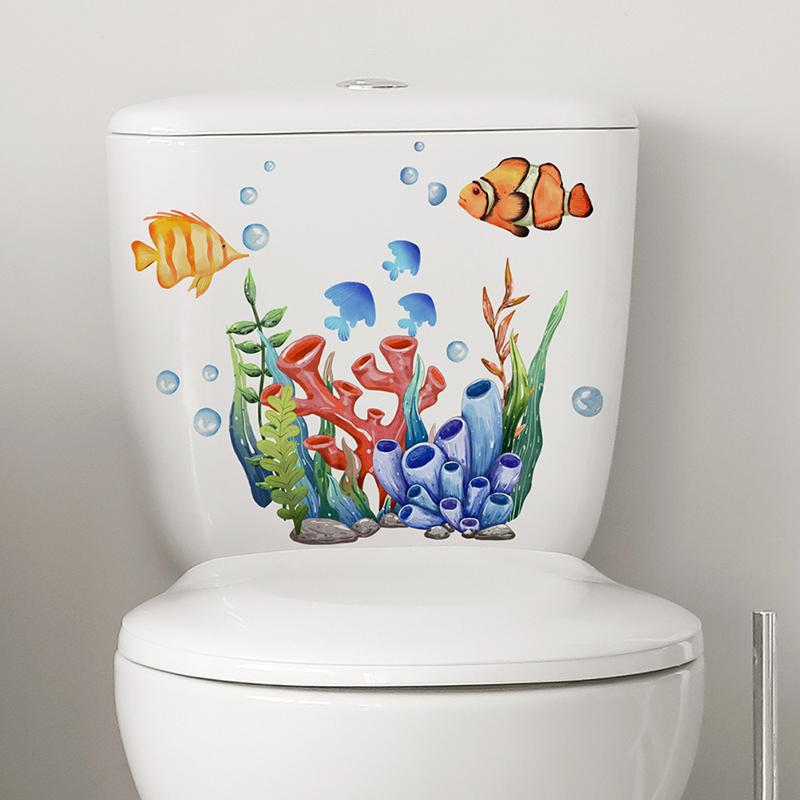 1Pc Seabed Animals Toilet Sticker Wc Self Adhesive Paintings Removable Bathroom Decal Decorative Room Decor Wall Stickers