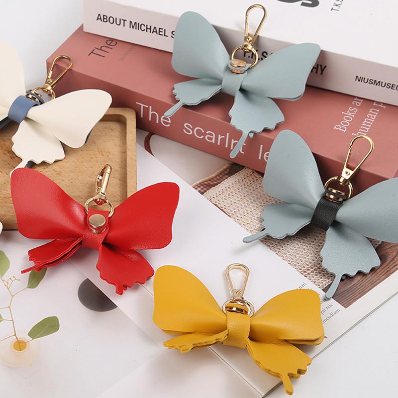 1pc Leather Creative Keychains Colorful Backpack Decoration Exquisite Key Ring Bag Charm Butterfly Pendant