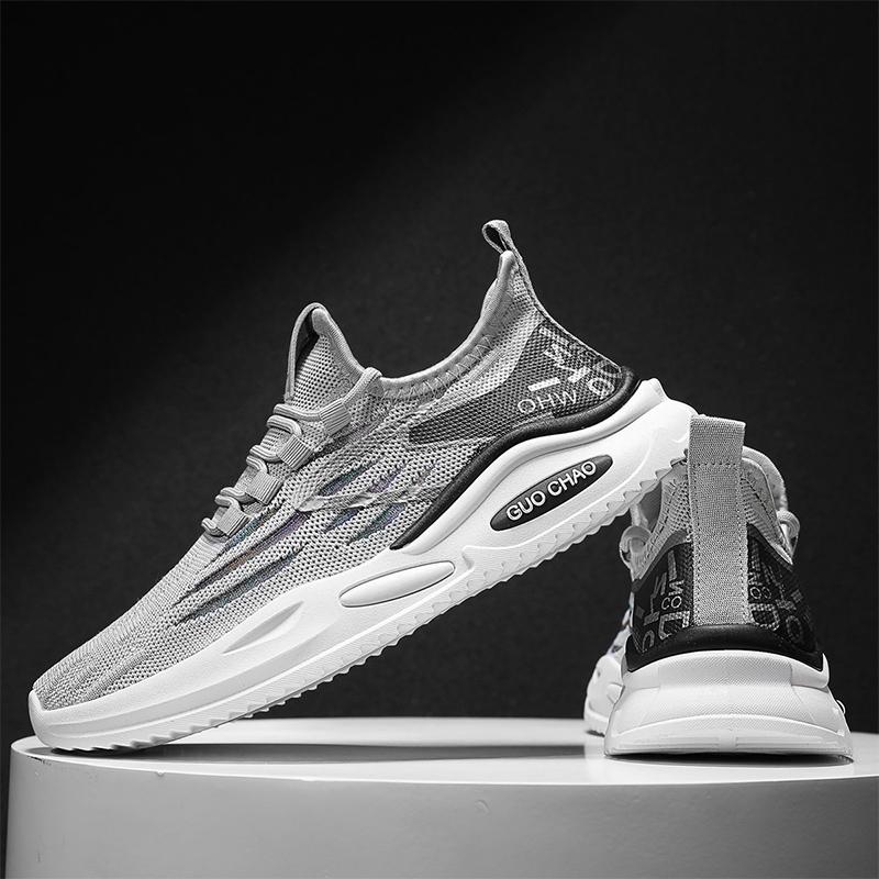 New Men Running Shoes Male Sneakers Anti-slip Breathable Men's Walking Shoes Lace Up Soft Casual Shoes Lightweight Gray