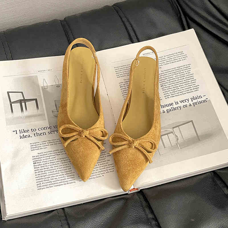 

Summer Women s Low Heel Sandals Fashion Butterfly-knot Pointed Toe Shoes Ladies Evening Dancing Party Slingback Shoes 35 жёлтый