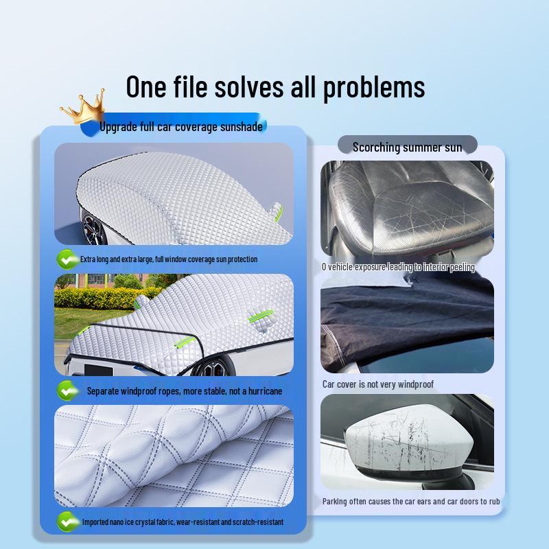 Thickened Car Sunshade Half Cover for Heat, Rain, and Snow Protection - Front Windshield Cover Thickened Oxford Checkered Half Cover