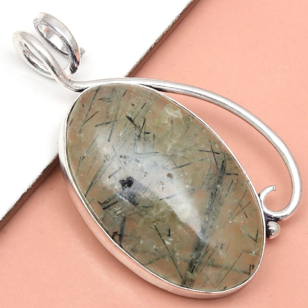 Prehnite Cabochon Gemstone Handmade Women's Unisex Silver Jewelry Pendant 2
