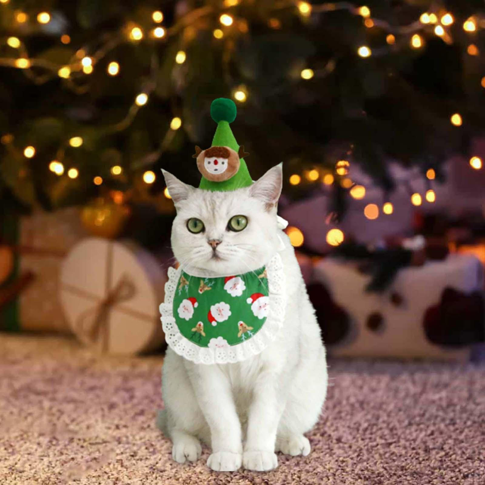 

Праздничный рождественский костюм для питомца для маленьких кошек и собак - очаровательный праздничный наряд с нагрудником зелёный