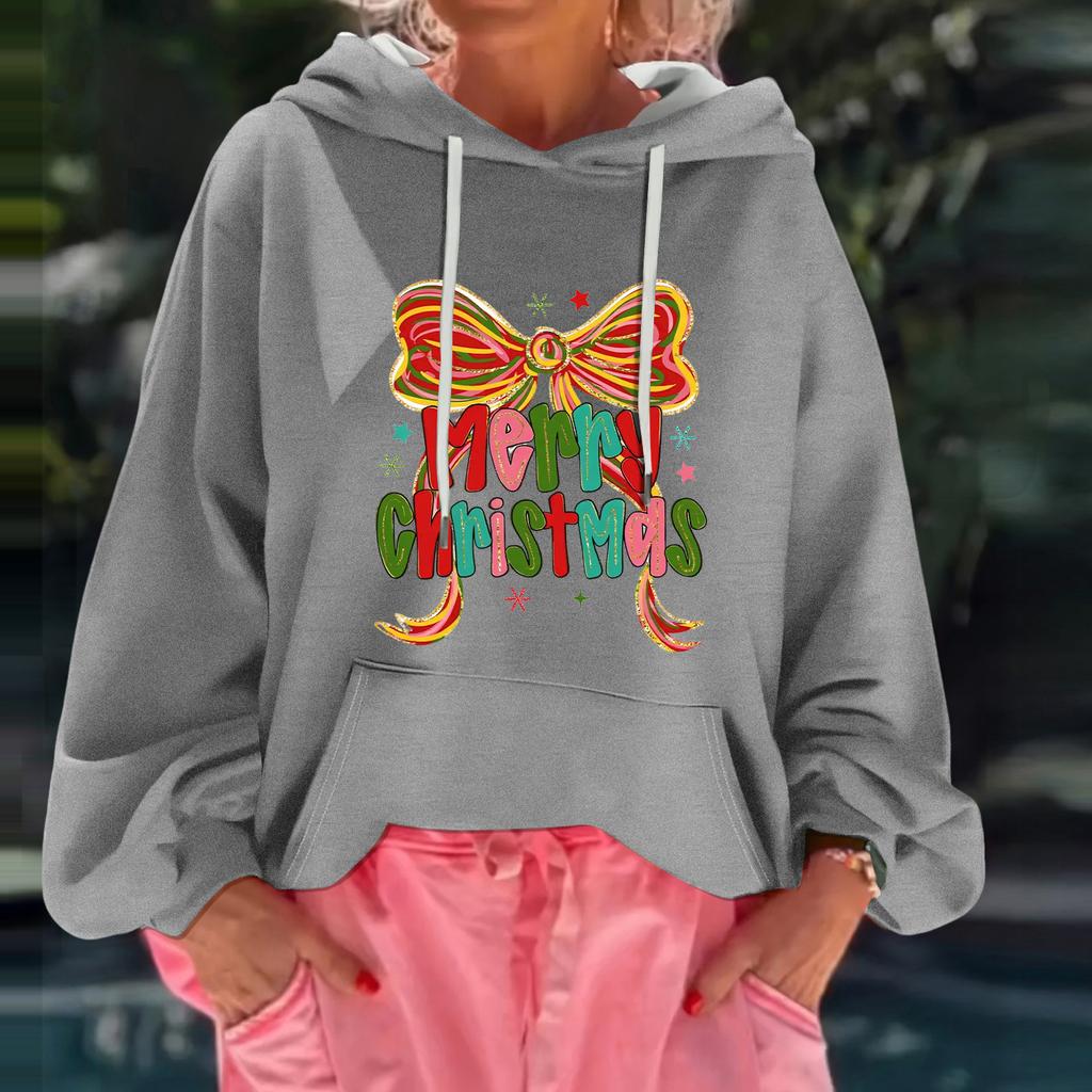 Women's Christmas Print Loose Casual Long Sleeve Hooded Sweatshirt