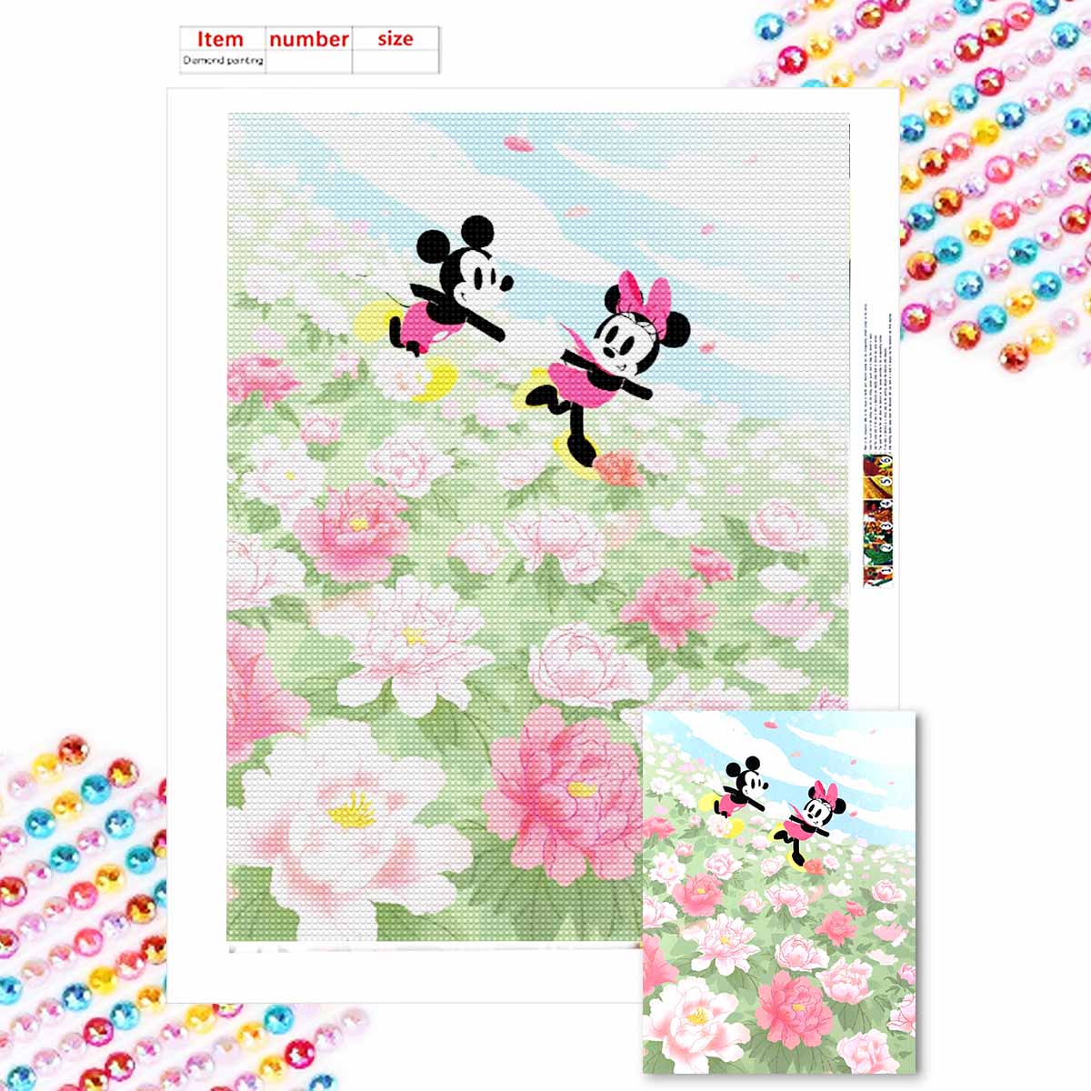 

Full Round Diamond Painting Minnie Mickey Holding Hands Art Rhinestone Picture Mosaic DIY 5D Cross Stitch Embroidery Home Decoration Round 20x30cm