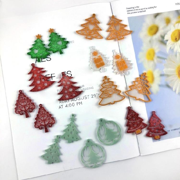 9Pcs Epoxy Geometric Mold Christmas Tree Earrings Pendant Keychain Silicone Mold