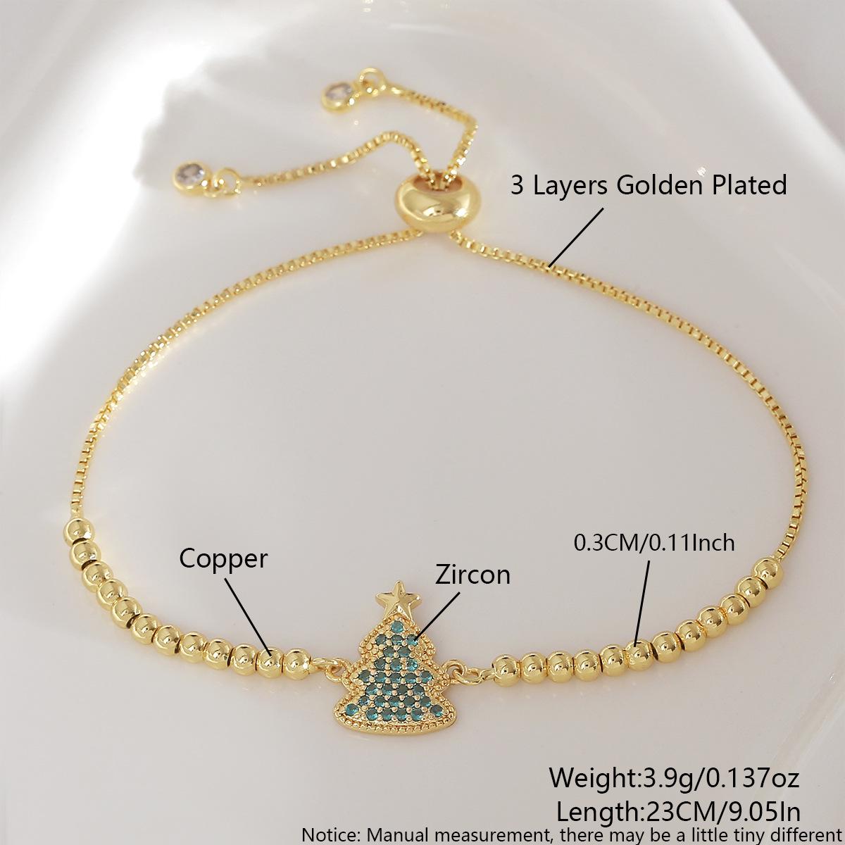 18k Gold-Plated Adjustable Beaded Christmas Tree Bracelet