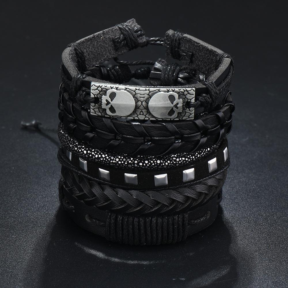 Neues Rindslederarmband Herren Europäische und Amerikanische Persönlichkeit Totenkopf Übertriebener Leder Hand Schmuck Großhandel Lieferung
