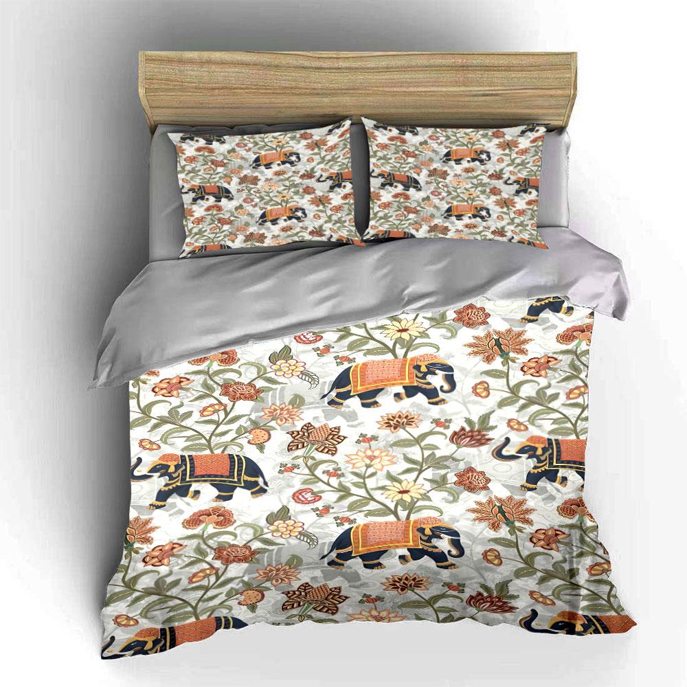 Elefanten und florale Motive. Bettwäsche-Sets Bettbezug-Sets Bettbezüge Kissenbezüge(1 * Bettbezug 2 * Kissenbezüge ohne Bettdecke)