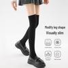 Women's Black Over-the-Knee Socks: Spring/Autumn, Pressure-Reducing, Slimming, Anti-Slip, White Silk, Thigh-High, JK Style.