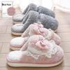 Bowknot Cotton Slippers: Cute, Plush, Warm Indoor Winter Slippers for Men and Women