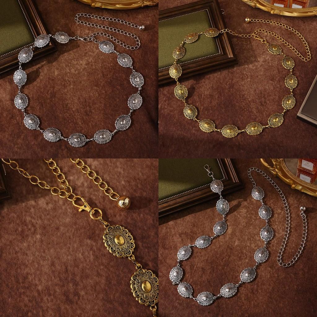 Retro Style Metal Waist Belt With Floral Rose And Camellia Decor For Ladies Office Wear