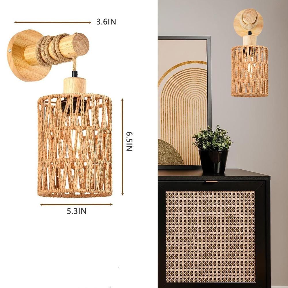 

Rattan Wall Lamps Bedroom Living Room Corridor Wall Light E27 Bedside Lamp Retro Hemp Rope Woven Sconce Indoor Lighting Fixtures