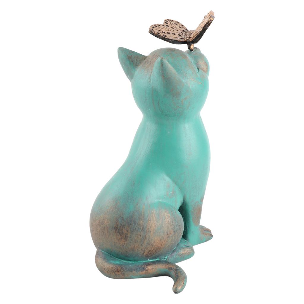 Statua di Gatto in Resina Dettagli Raffinati Stile Retrò Texture Maculata Gatto Seduto per Giardino