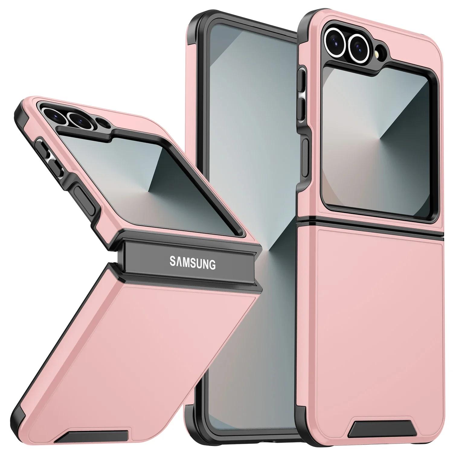 

Luxury Matte Wireless Charging Protective Phone Case for Samsung Galaxy Z Flip 7 6 5 4 Flip7 Flip6 Flip5 Flip4 5G Shockproof Galaxy Z Flip7 рожевий