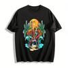 Vintage Skull Surf Print Tee Hawaiian Vacation Casual T-Shirt Pure Cotton T-shirt