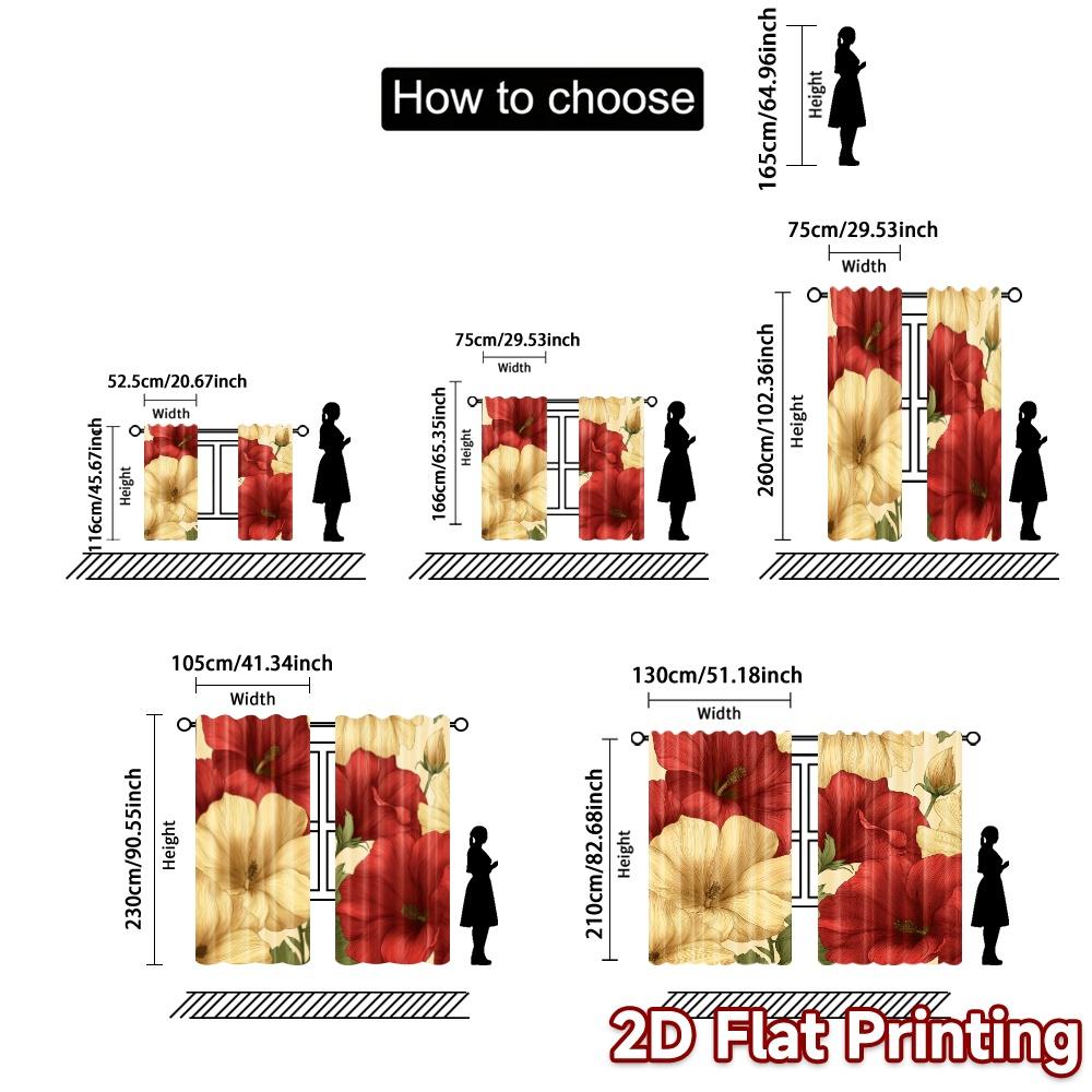 2D FLAT PRINTING 2pcs Curtains (Without Rod) Floral Hibiscus Arrangement Saint Patrick is Day Festival Chic Print Curtains Yarn