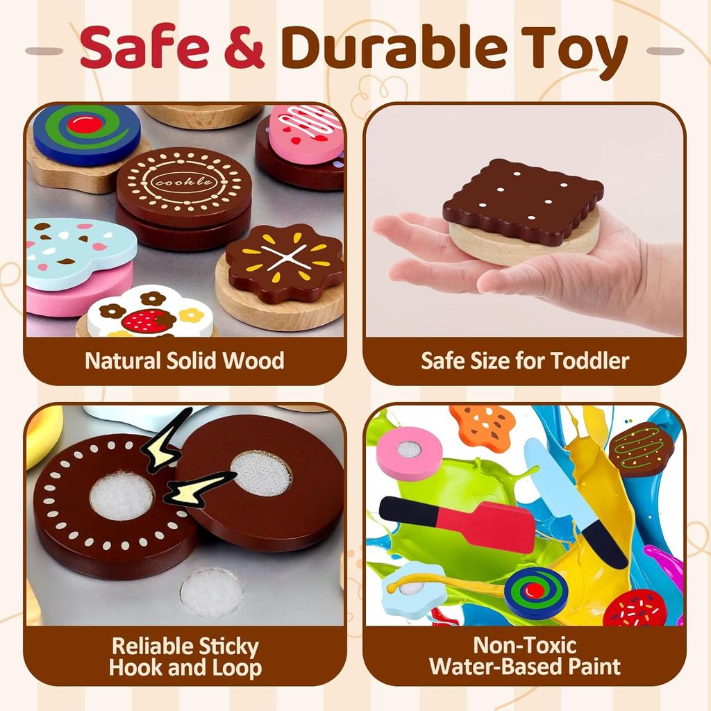 Wooden Cookie Play Food Set for Kids Kitchen Accessories Food Toys Pretend Play Slice and Bake Gift Toddler Learning Toys