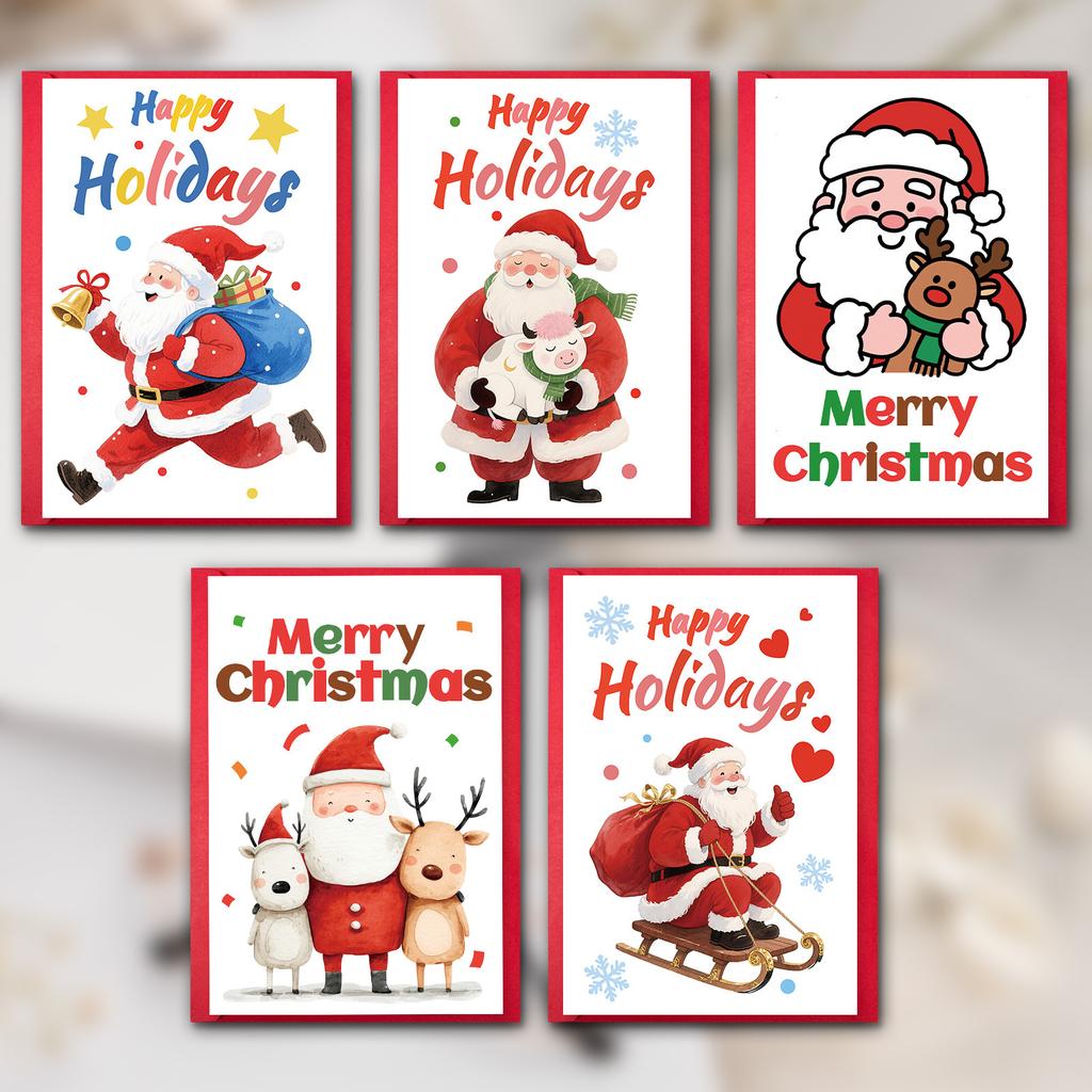 10PCS Christmas Greeting Cards Set with Envelopes, Cartoon Santa Claus Xmas Cards for Holiday Wishes & Gifts