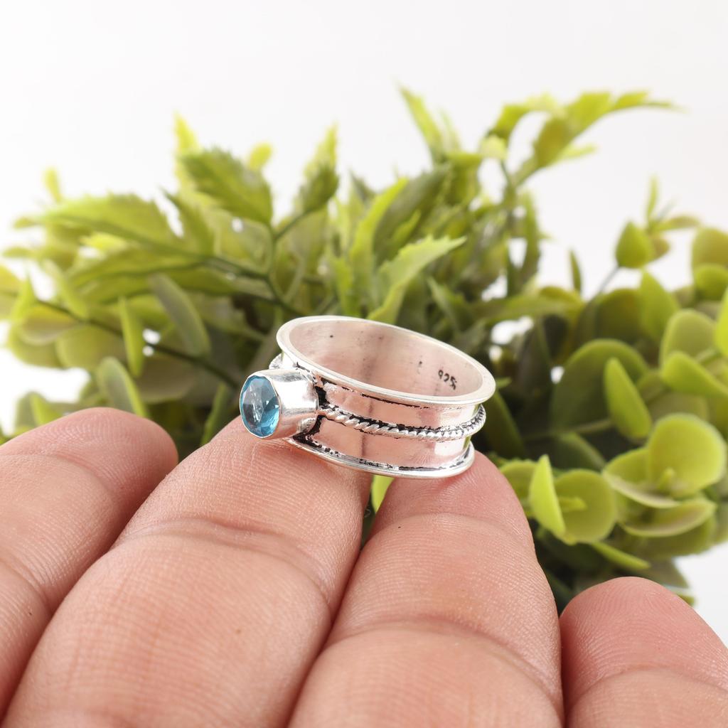 Swiss Blue Topaz Gemstone Ring, Handmade Dainty Jewelry, 925 Sterling Silver Ring, Spiritual Silver Ring Gift For Her