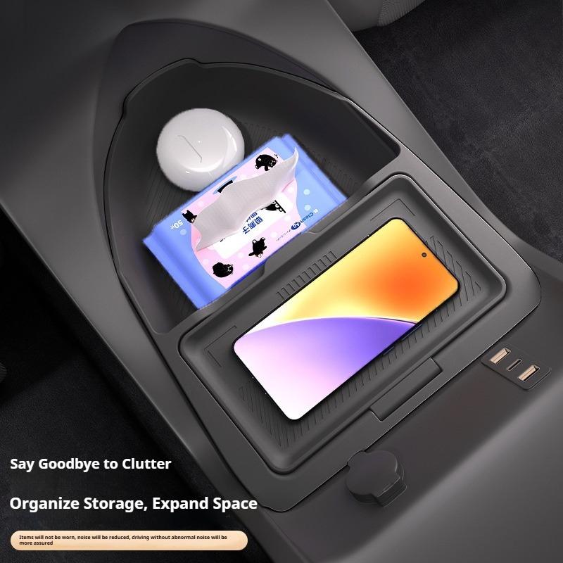 For 24 BYD Yuan PLUS Central Control Lower Storage Box Silicone Storage Box Anti-Slip Waterproof Car Interior Modify Accessories