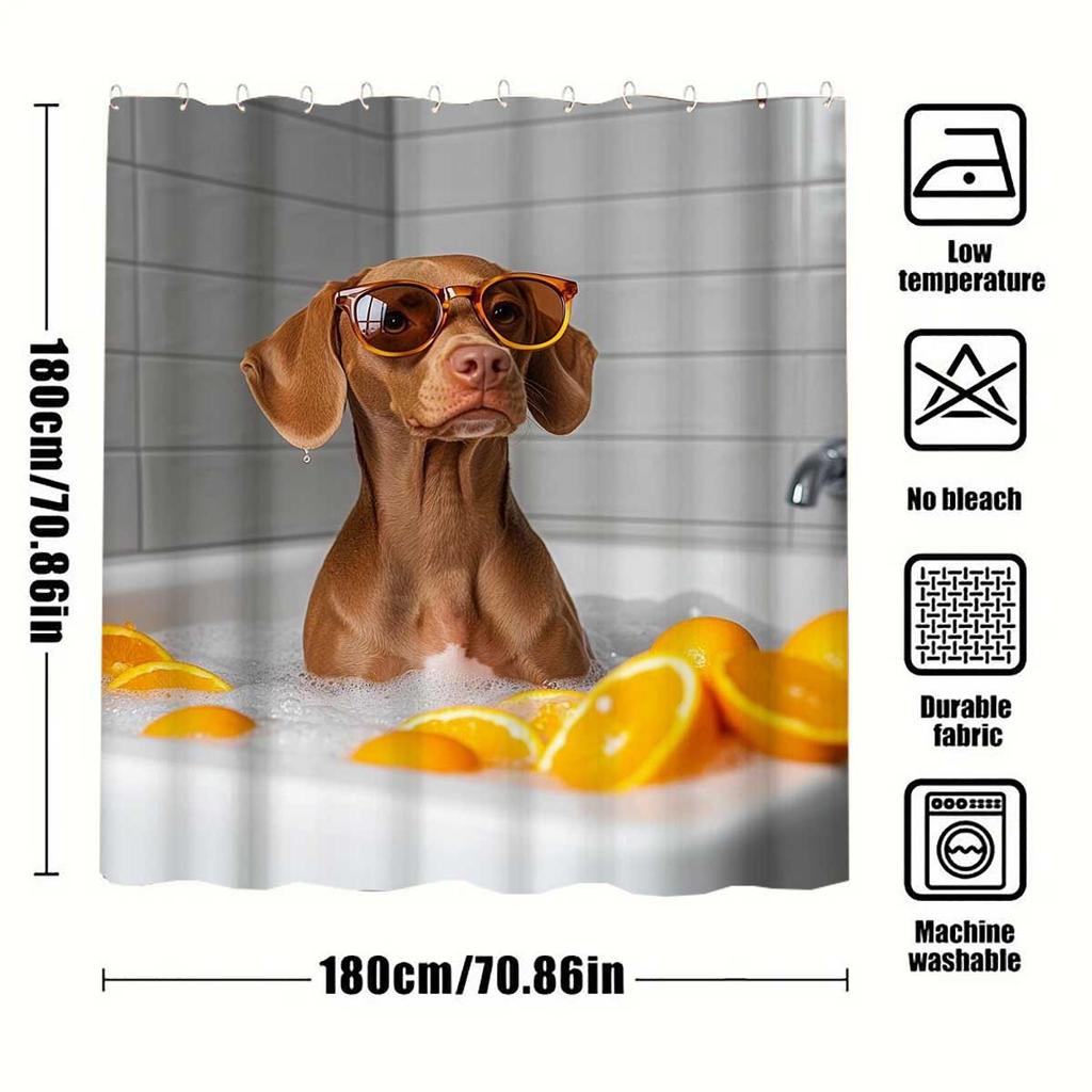 1Pc Shower Curtain With Puppy Bath In Bathtub Pattern - Machine Washable With 12 Hooks For Bathroom Decor And Home Decor