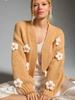 New Chunky Knit Cardigan for Women, Floral Embroidery Lantern Sleeve Oversized Sweater