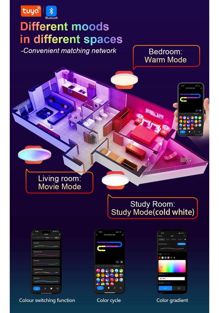 Bluetooth LED Smart Lamp: Modern Three-Proof Graffiti Ceiling Light for Bedroom, Living Room, or Balcony.