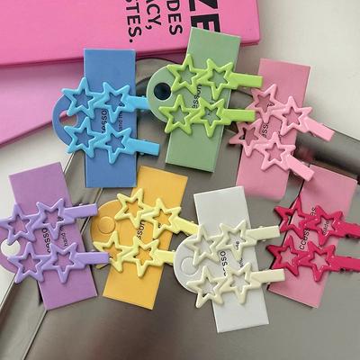 Pince à cheveux en forme d'étoile, 2 pièces, pince latérale, cheveux cassés, fixe, frange, pentagramme en métal coloré, pince à bec de canard, accessoires pour cheveux